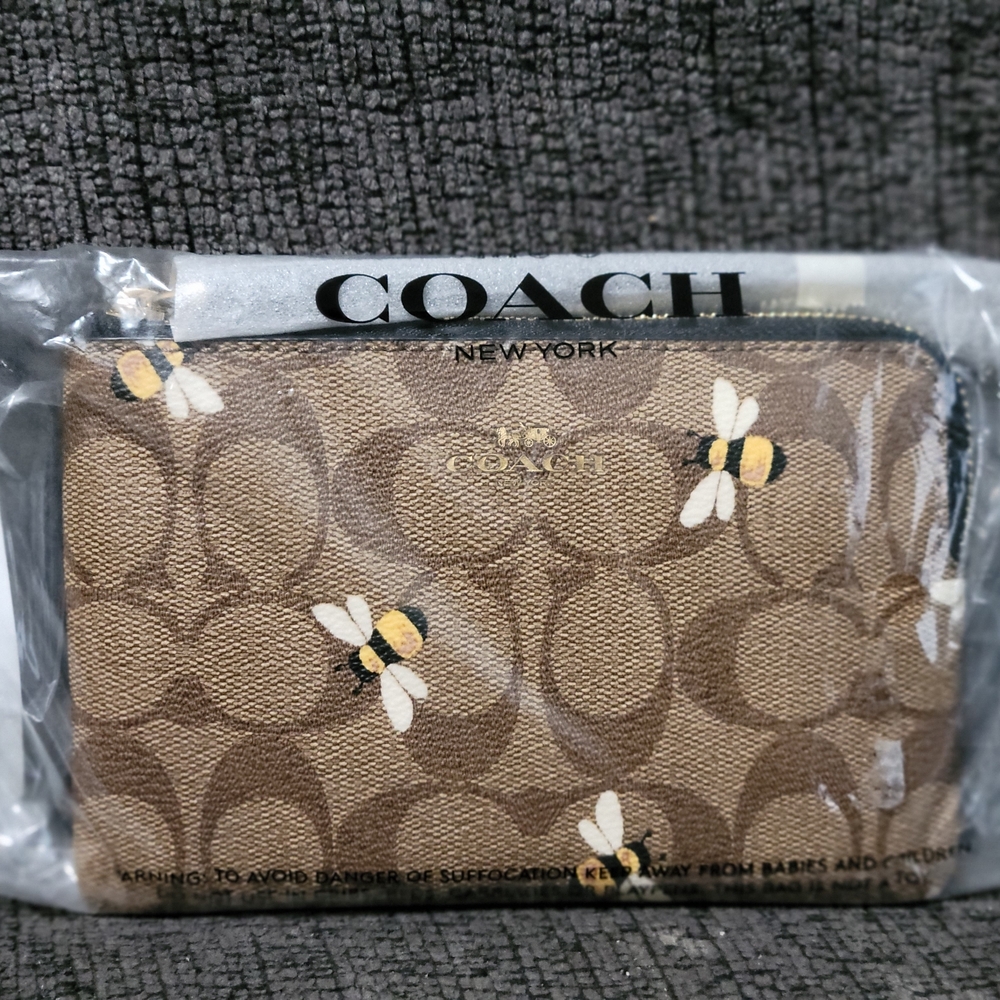 Coach Brown Bee Print Wristlet